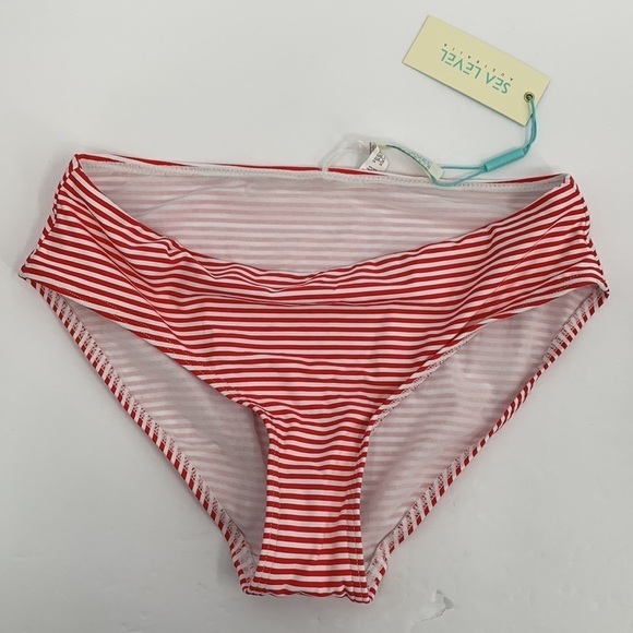 Sea Level Australia Sorrento Stripe red white mid rise bikini swim bottom new 6 - Picture 2 of 5